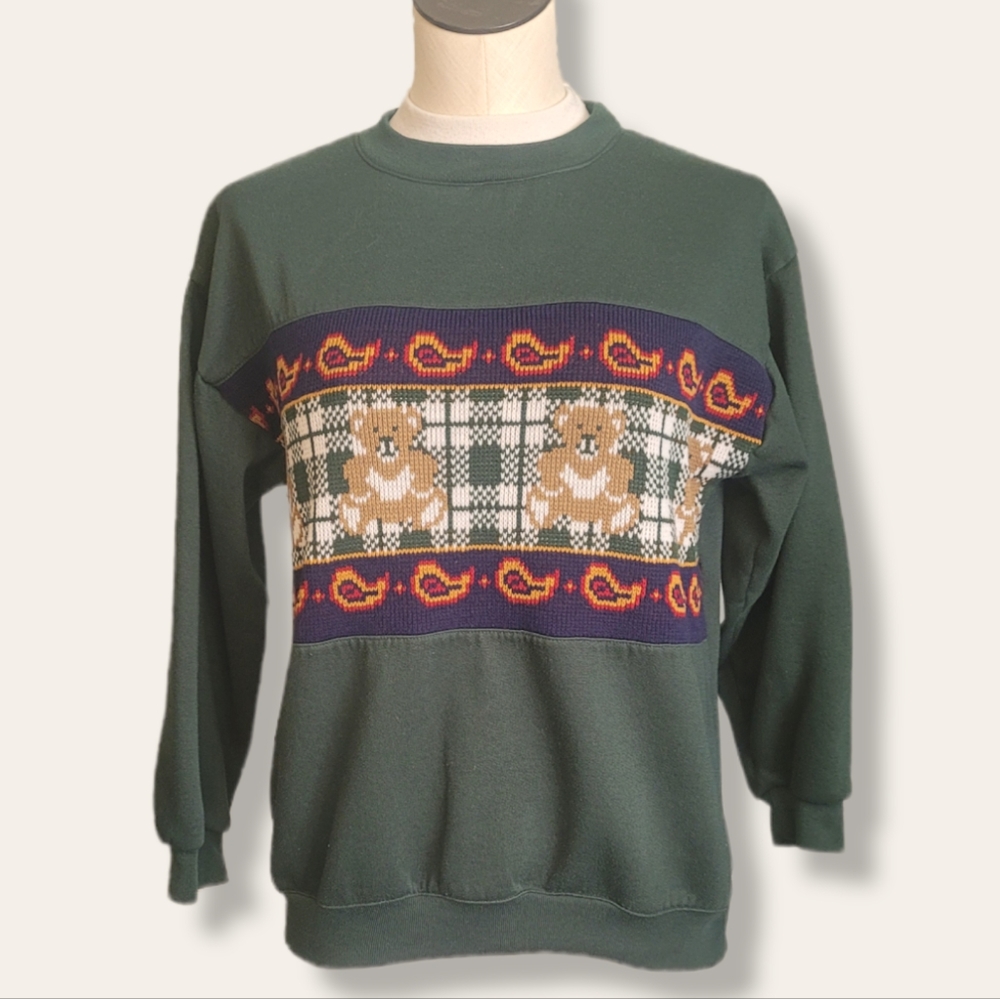 Vintage 80s Green Teddy Bear Sweatshirt